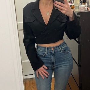 Crop wrap blazer buttoned in the back size small. Shoulder pads